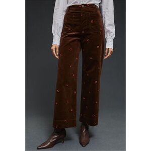 Anthropologie Maeve The Colette Cropped Cord Wide Leg Pants Horse Shoe Brown